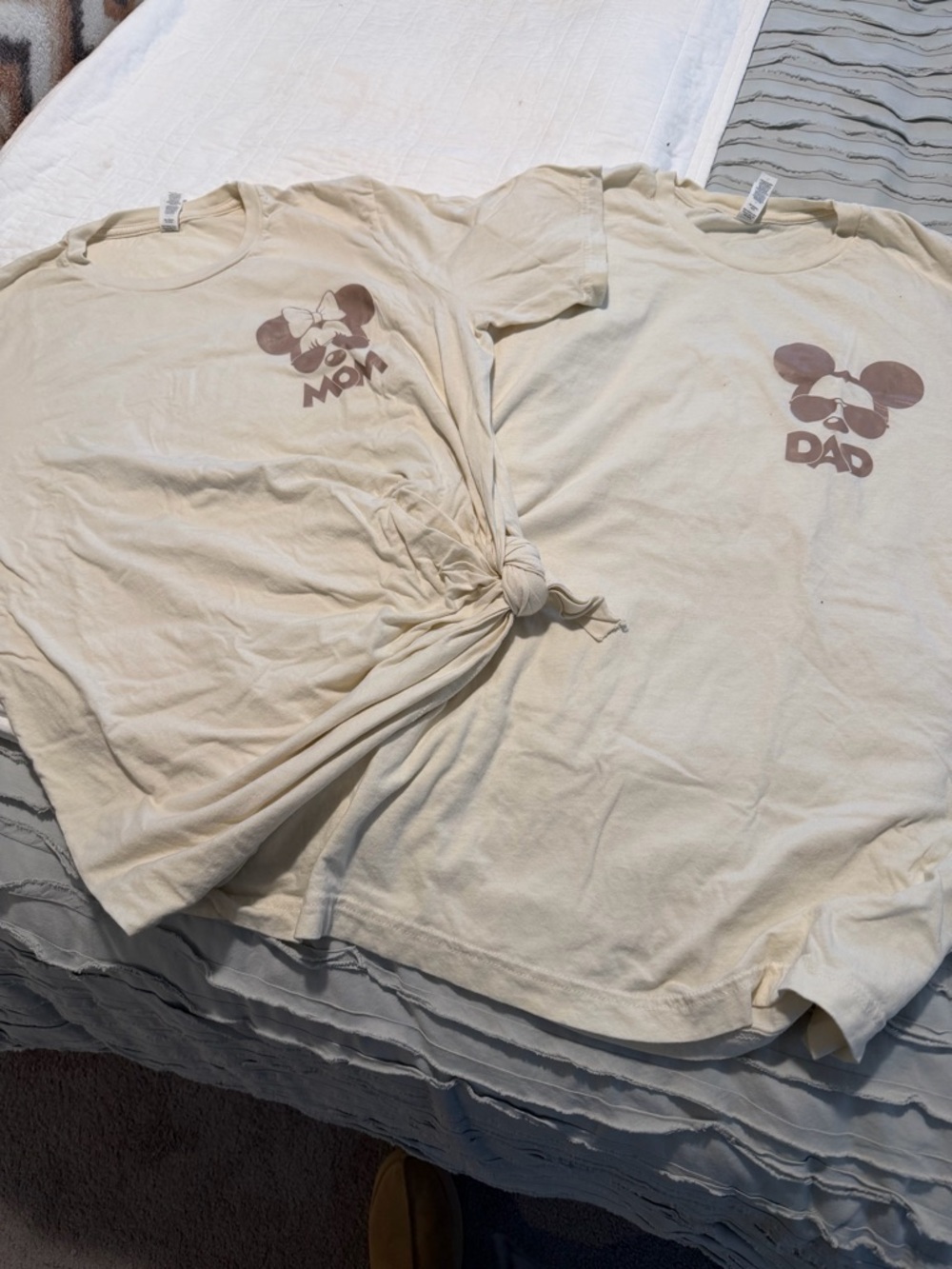 Mom and Dad Matching Disney Graphic Tees - Cream with Brown Print